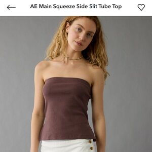 American Eagle Outfitters Chocolate Ribbed Tube Top w Side Slit